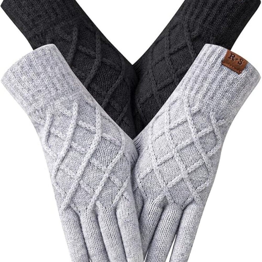 2 Pairs Women Winter Gloves Elastic Thermal Knit Lining Warm